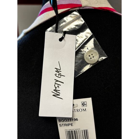 Nasty Gal NWT Premium Striped Linen Tailored Halter Vest Sz 14 Backless Cropped - Picture 8 of 8